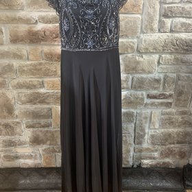 Jkara Black Chiffon Gown with Beaded Top, Size 12