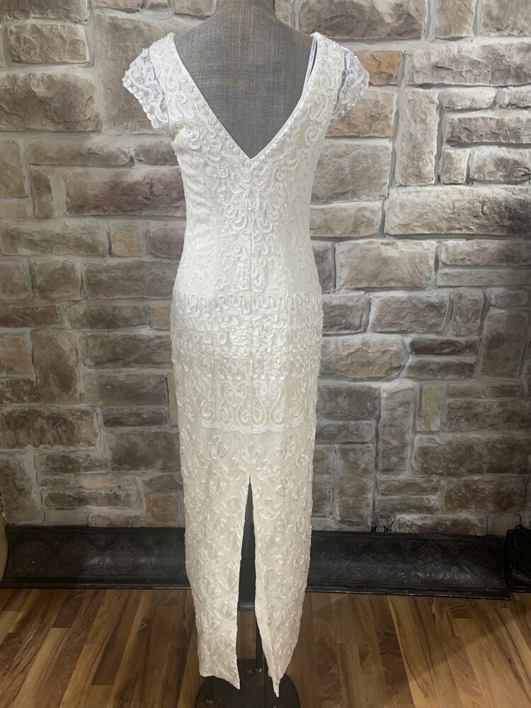 Sue Wong Ivory Embroidered Gown with Beads, Size 4