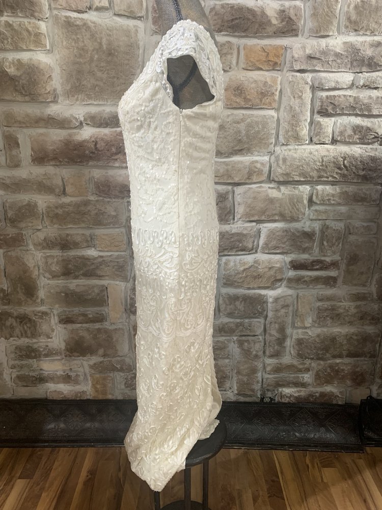 Sue Wong Ivory Embroidered Gown with Beads, Size 4