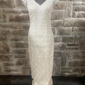 Sue Wong Ivory Embroidered Gown with Beads, Size 4