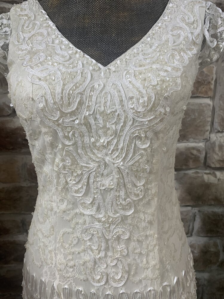 Sue Wong Ivory Embroidered Gown with Beads, Size 4
