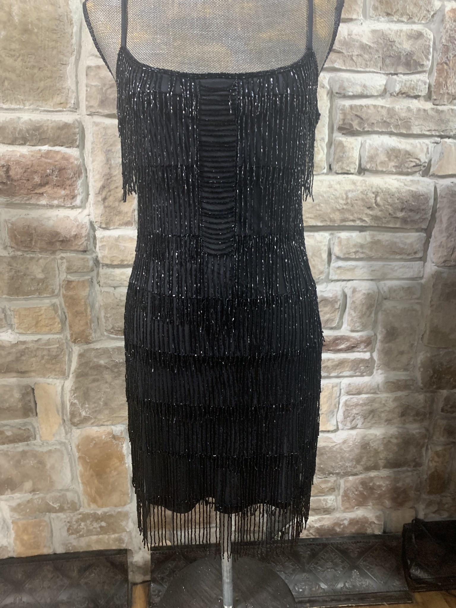 Black beaded fringe dress outlet