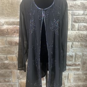 Anthony Mark Harkins Black Beaded Open Jacket, Size 2X
