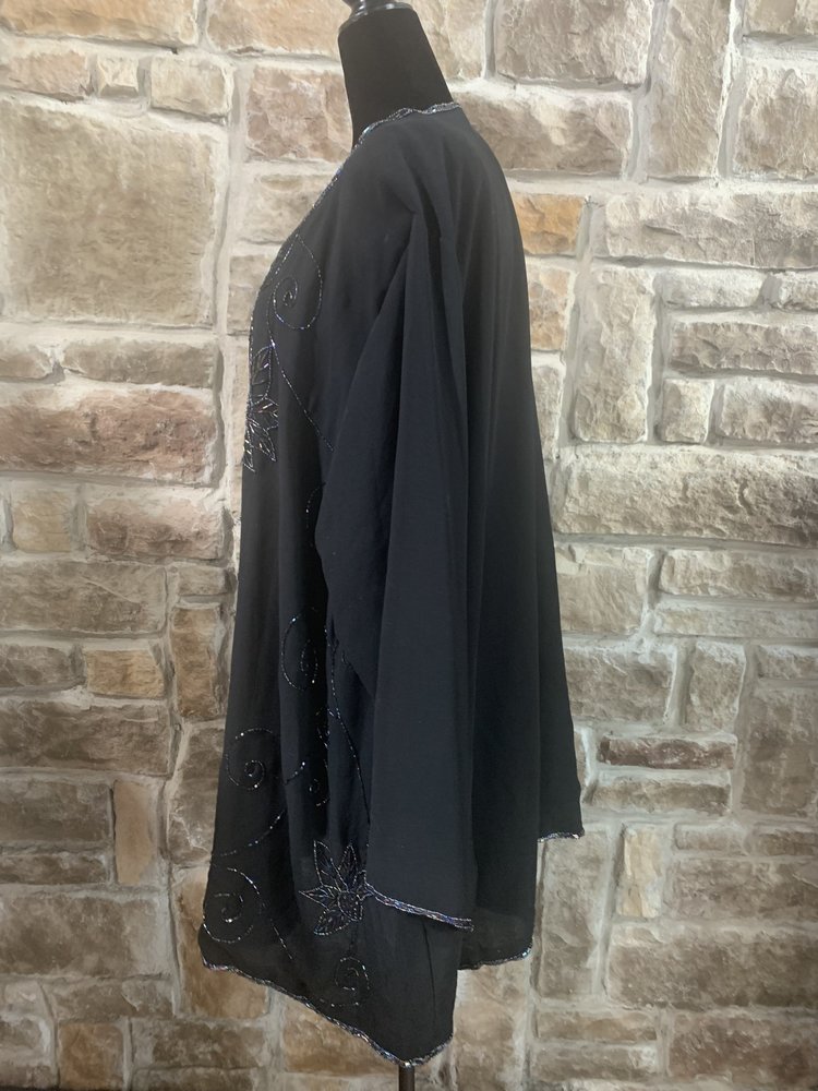 Anthony Mark Harkins Black Beaded Open Jacket, Size 2X