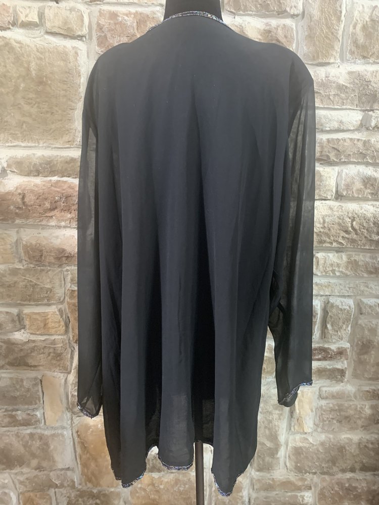 Anthony Mark Harkins Black Beaded Open Jacket, Size 2X
