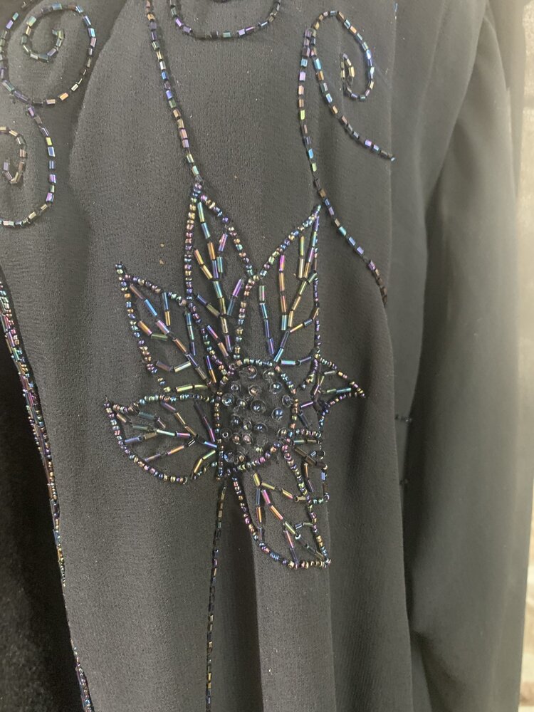 Anthony Mark Harkins Black Beaded Open Jacket, Size 2X