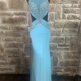 Sherri Hill Aqua Beaded Gown with Cutout Sides, Size 0