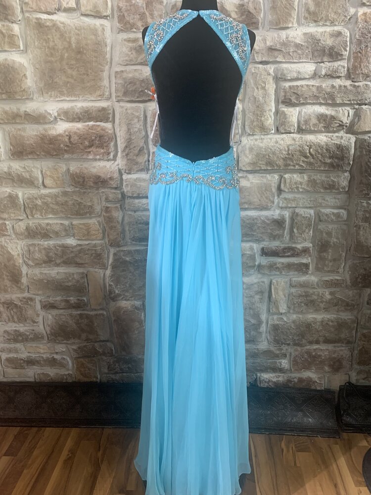 Sherri Hill Aqua Beaded Gown with Cutout Sides, Size 0