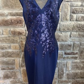 Tadashi Shoji Navy Sleeveless V Neck with Embellished Bodice, Size XL