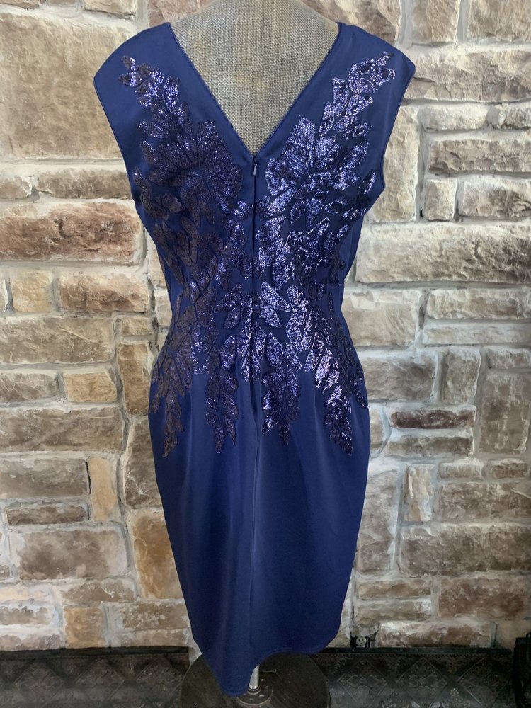Tadashi Shoji Navy Sleeveless V Neck with Embellished Bodice, Size XL