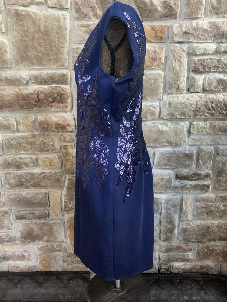 Tadashi Shoji Navy Sleeveless V Neck with Embellished Bodice, Size XL