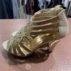 Mila Lady Gold Glitter Zip Back Heels, Size 5