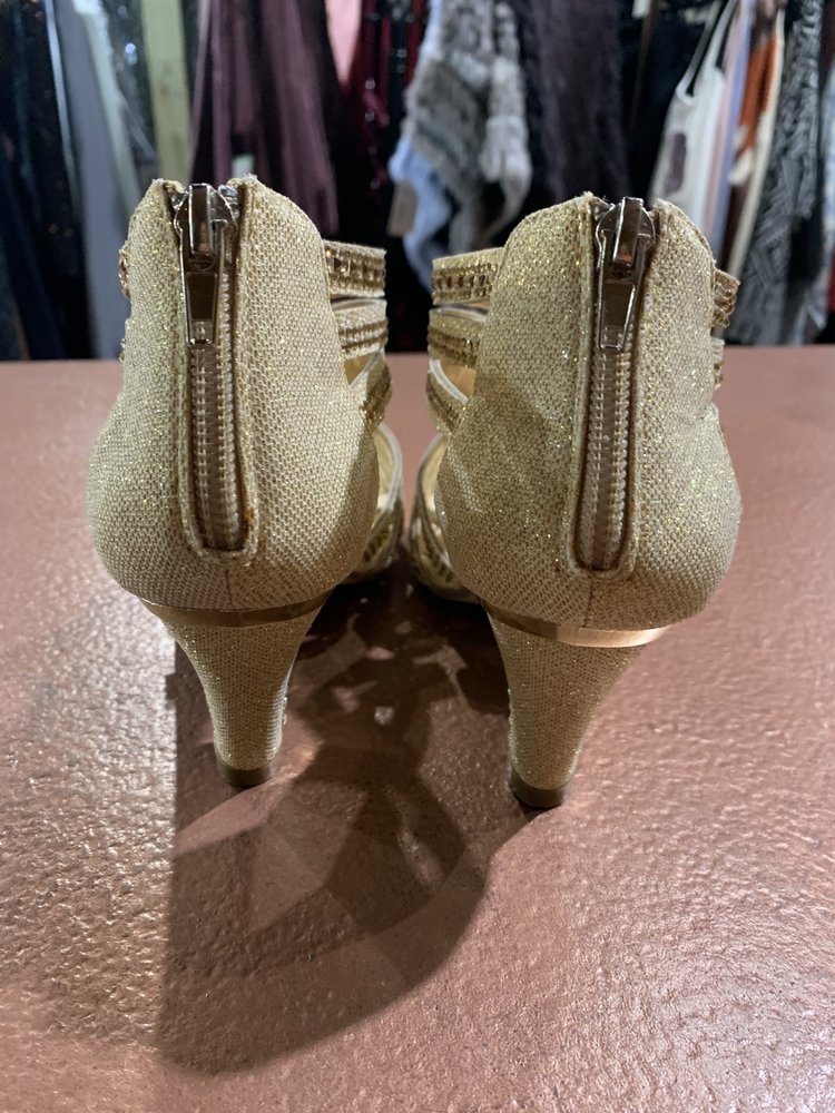 Mila Lady Gold Glitter Zip Back Heels, Size 5