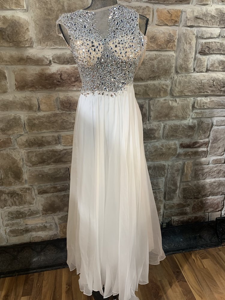 Aspeed White Beaded Sheer Top Gown, Size XS