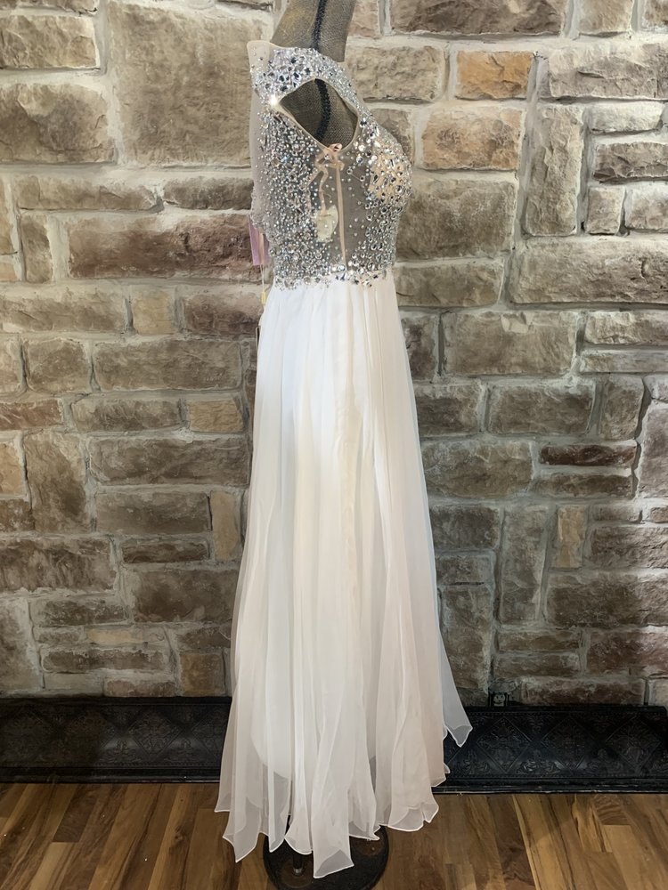 Aspeed White Beaded Sheer Top Gown, Size XS