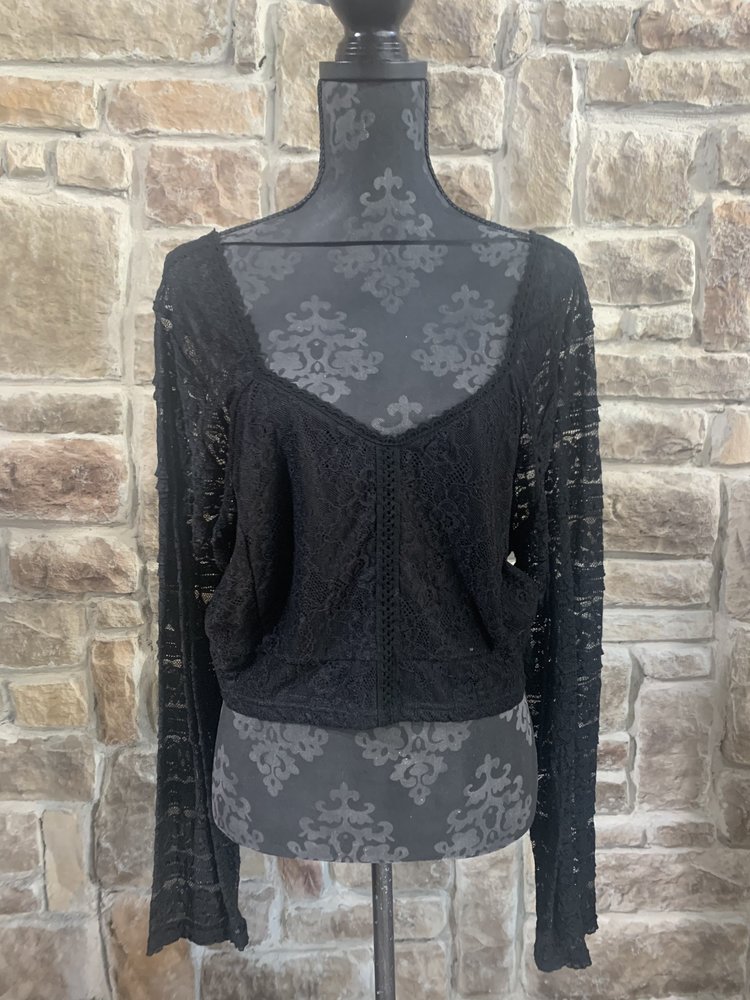 Lace  Sleeves Crop Top, Size 2XL