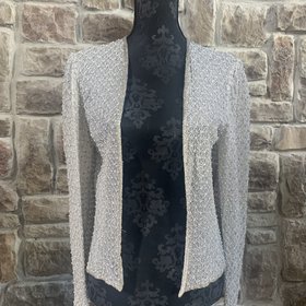 Adrianna Papell Taupe Pearl Beaded Jacket, Size 8
