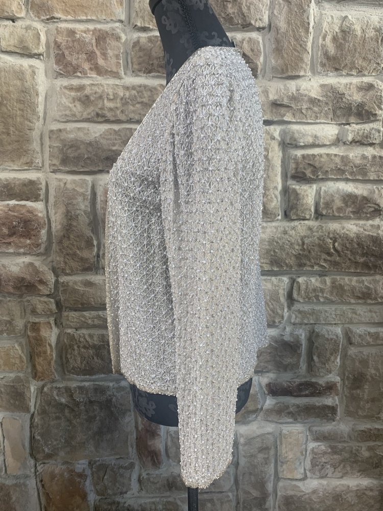 Adrianna Papell Taupe Pearl Beaded Jacket, Size 8