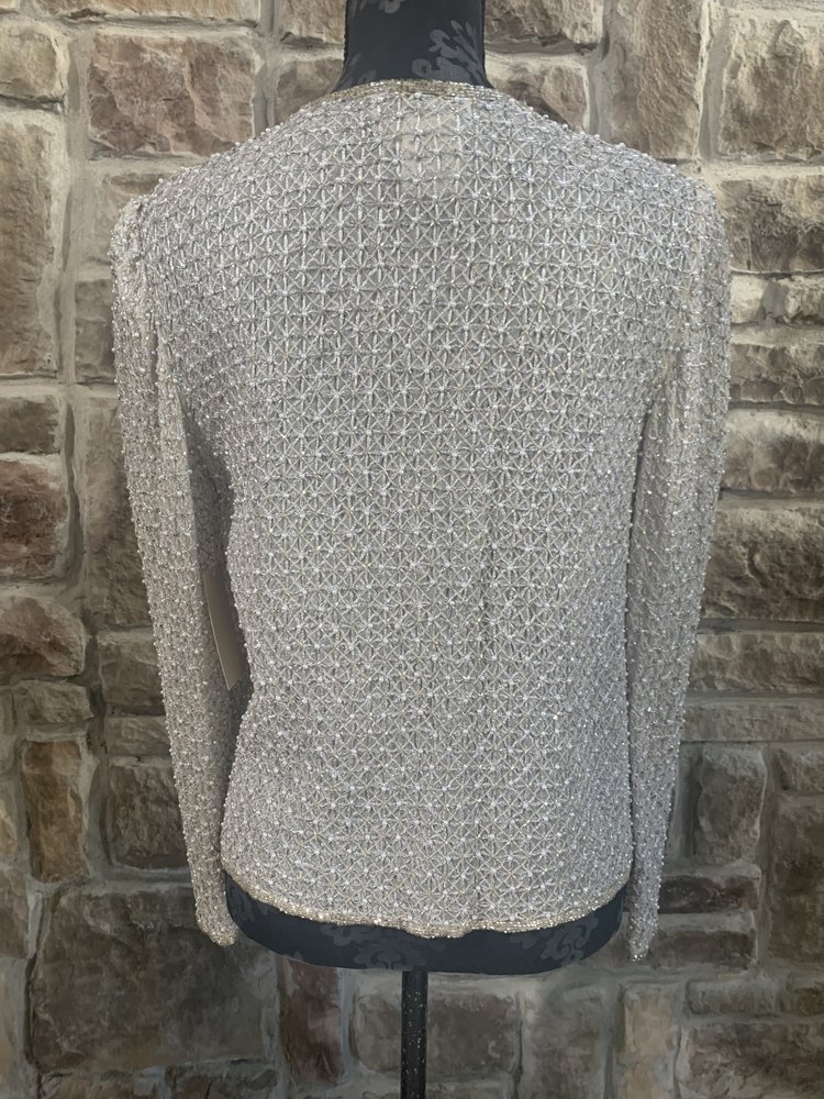 Adrianna Papell Taupe Pearl Beaded Jacket, Size 8