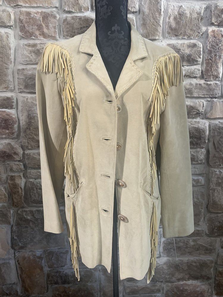 Echo Mountain Tan Suede Fringe Coat, Size 10