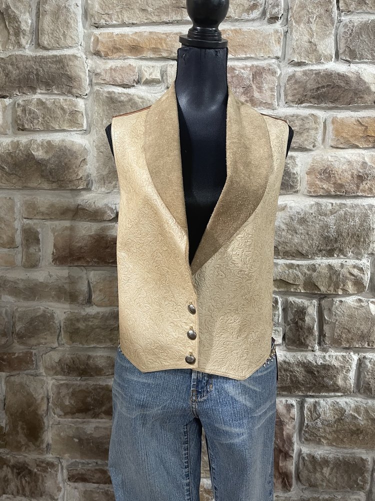 Double D Ranch Hand Tooled Leather Vest, Size L
