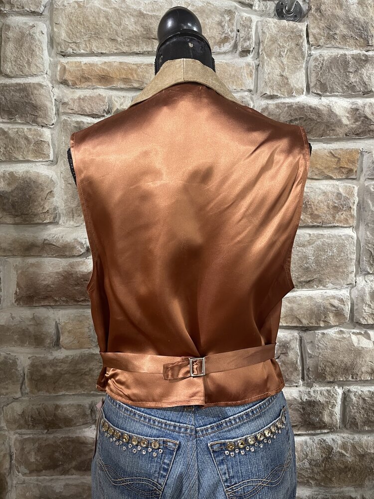 Double D Ranch Hand Tooled Leather Vest, Size L