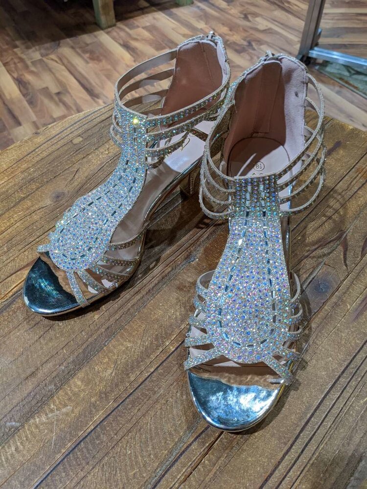 Forever Gold Crystal Sandals with 2.5" Heels