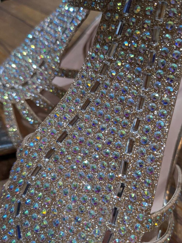 Forever Gold Crystal Sandals with 2.5" Heels