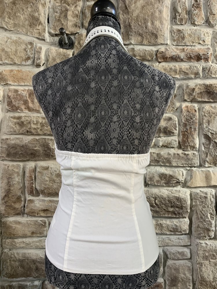 Hearts Rob White Beaded Sailor Collar Zip Front Halter Top