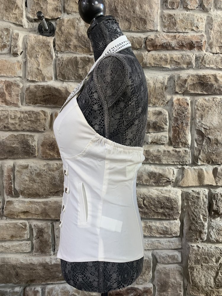 Hearts Rob White Beaded Sailor Collar Zip Front Halter Top