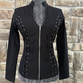 Hearts Rob Black Lace-Up Front Zip Up Jacket