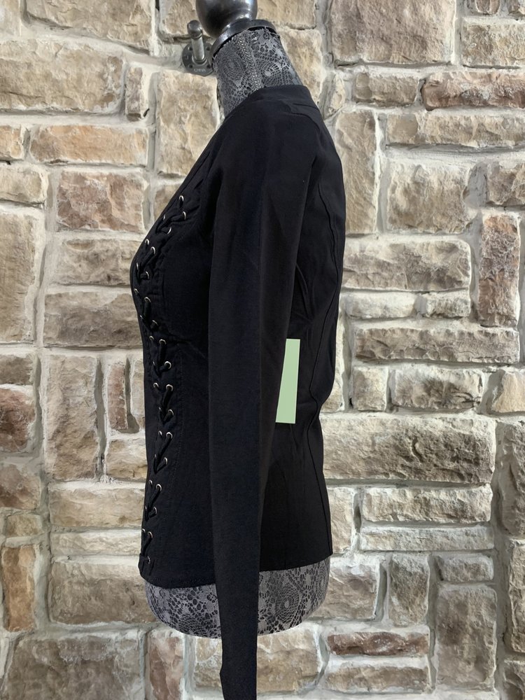 Hearts Rob Black Lace-Up Front Zip Up Jacket