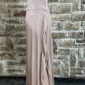 Xscape Rose Beige Metallic Portrait Collar Gown, Size 4