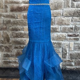 Glamour Glittery Cerulean  Blue Off Shoulder Mermaid Style Dress, Size 12