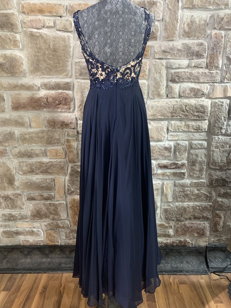 Nox Anabel Navy Blue Applique Overlay Top, Size S