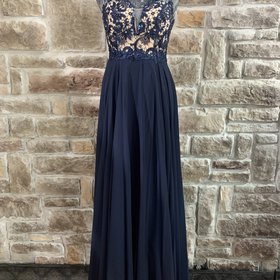 Nox Anabel Navy Blue Applique Overlay Top, Size S