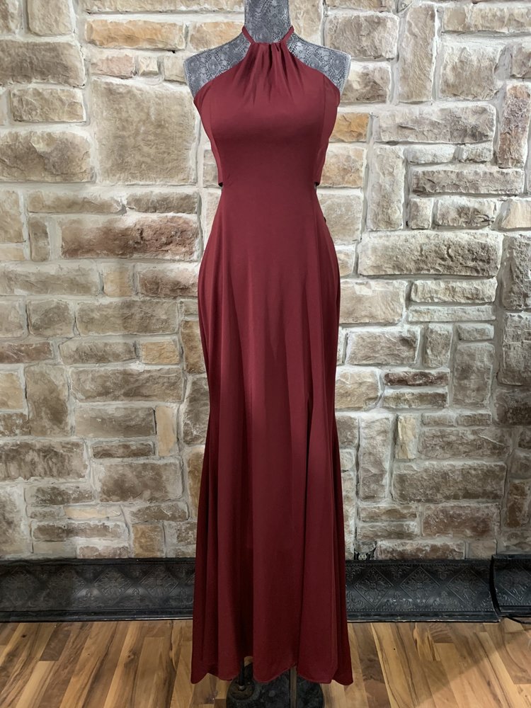 Nox Anabel Burgundy Halter Open Back Gown, Size XL