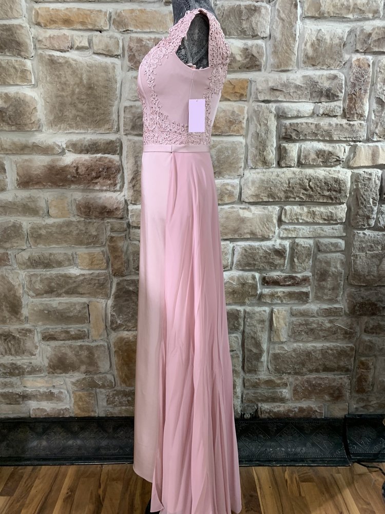 Nox Anabel Dusty Rose Applique Gown With Separate Train Skirt, Size S