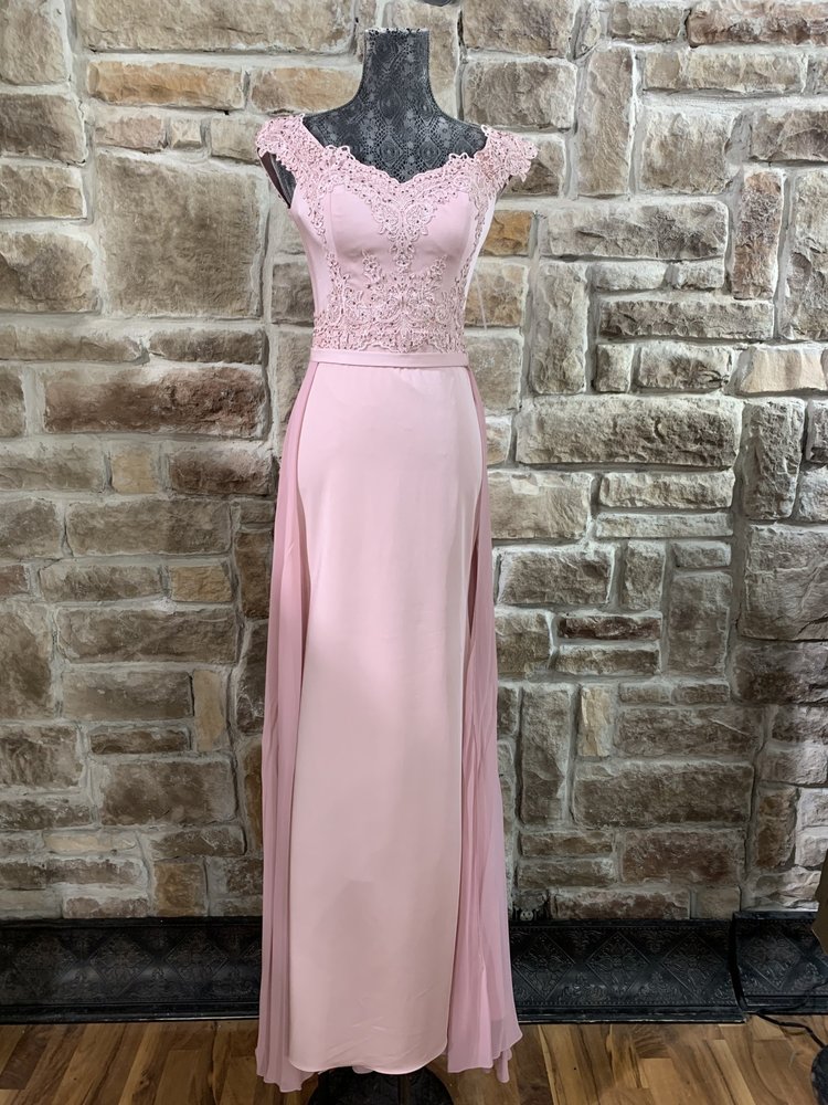 Nox Anabel Dusty Rose Applique Gown With Separate Train Skirt, Size S