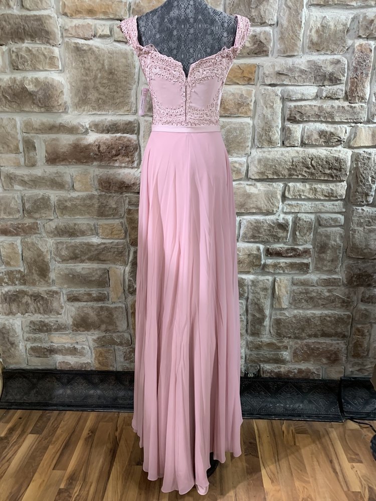 Nox Anabel Dusty Rose Applique Gown With Separate Train Skirt, Size S