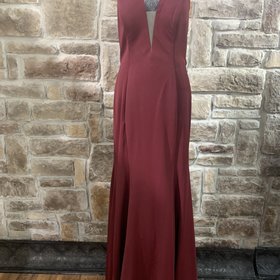 Nox Anabel Burgundy Plunge Neck Two Strap Back Gown, Size XL