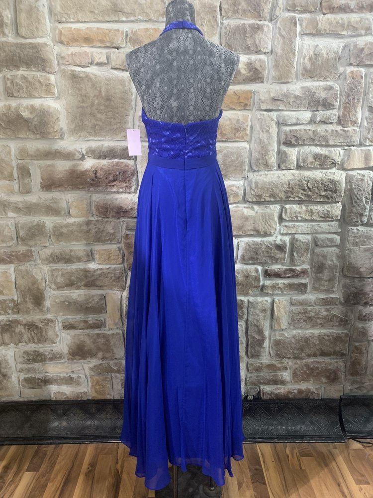 Nox Anabel Royal Blue Lace Top Halter Gown, Size S