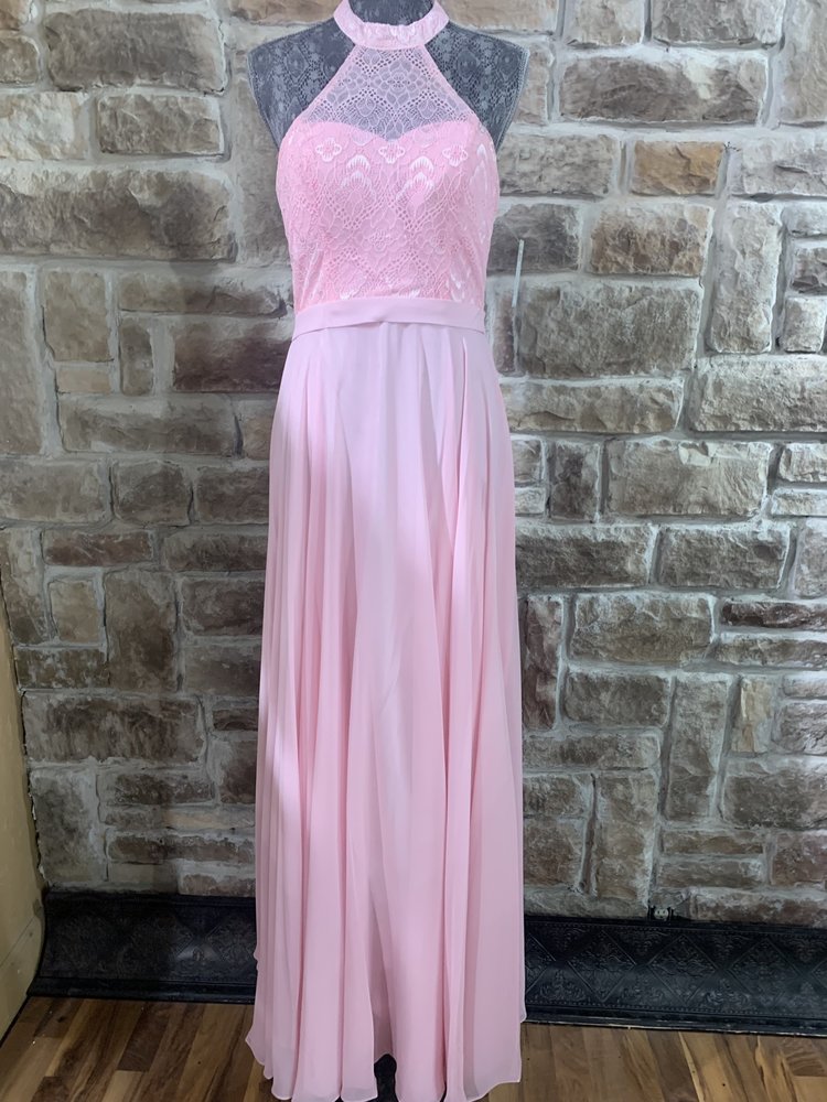 Nox Anabel Baby Pink Lace Top Halter Gown, Size L