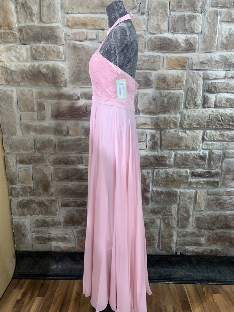 Nox Anabel Baby Pink Lace Top Halter Gown, Size L