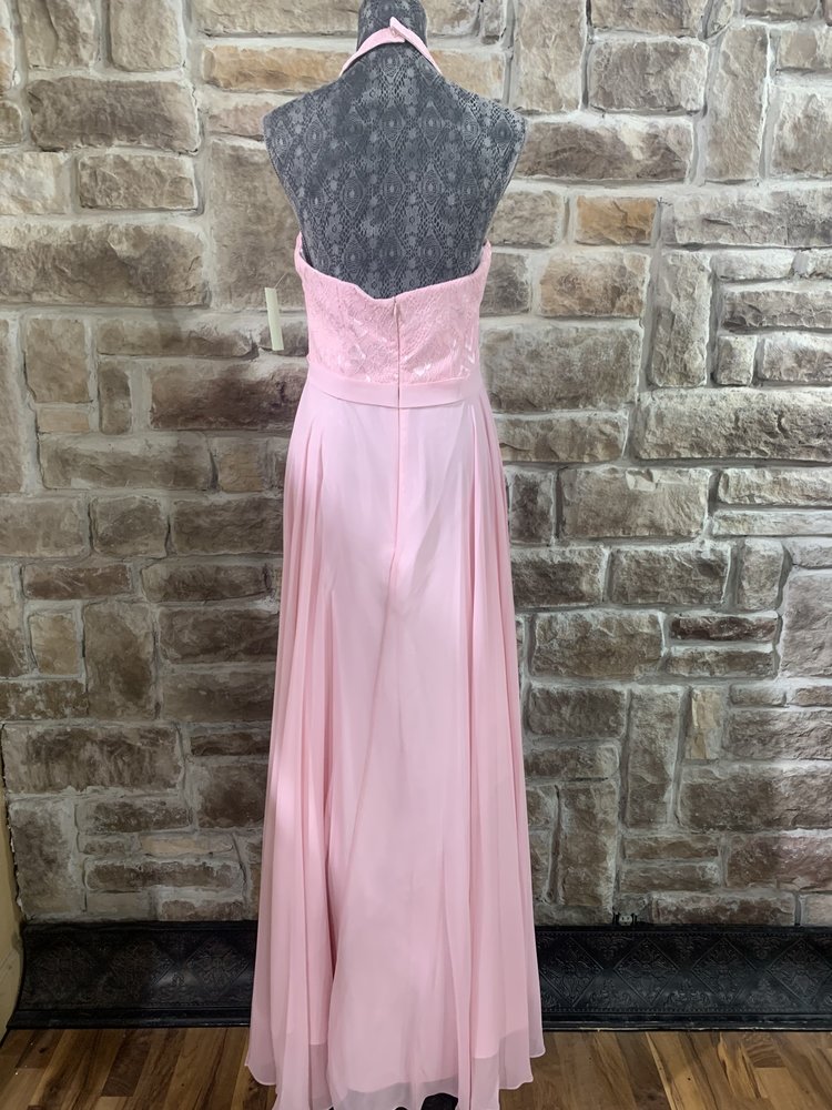 Nox Anabel Baby Pink Lace Top Halter Gown, Size L