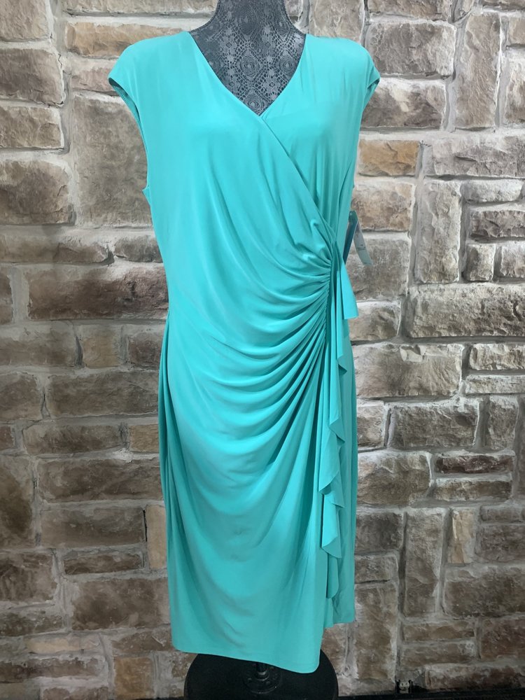 American Living Green Cross Wrap Ruched Dress, Size 16