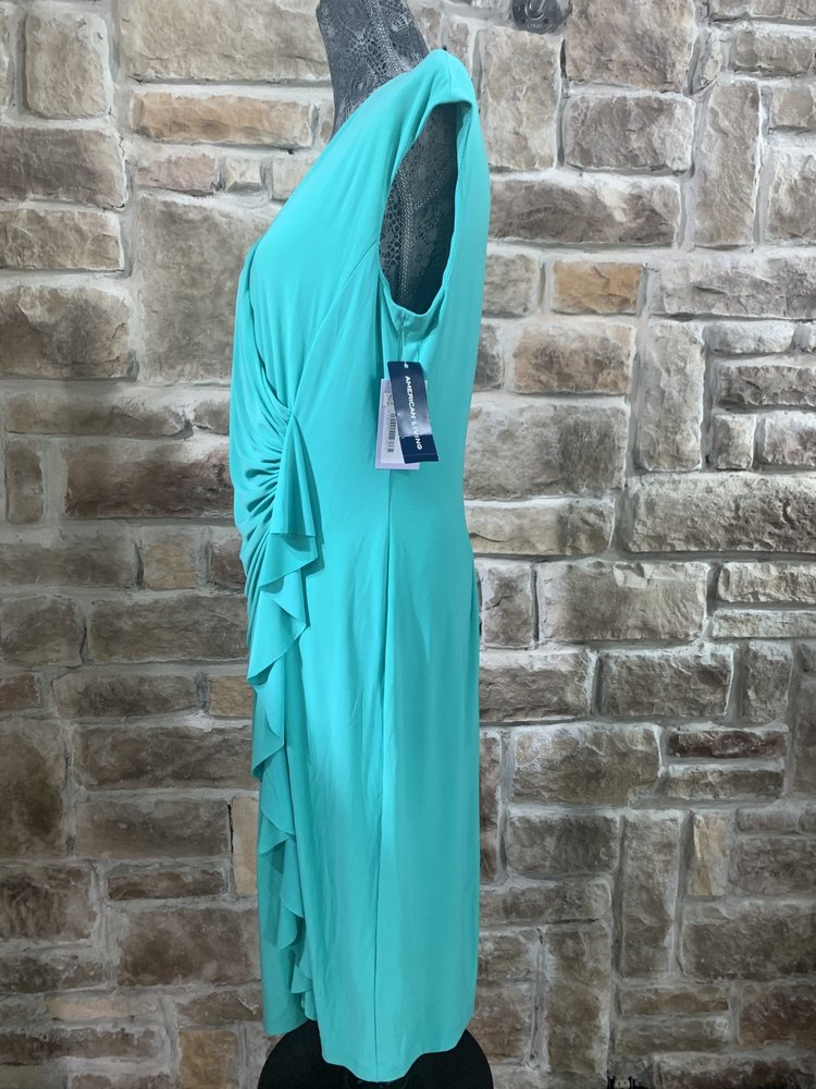 American Living Green Cross Wrap Ruched Dress, Size 16