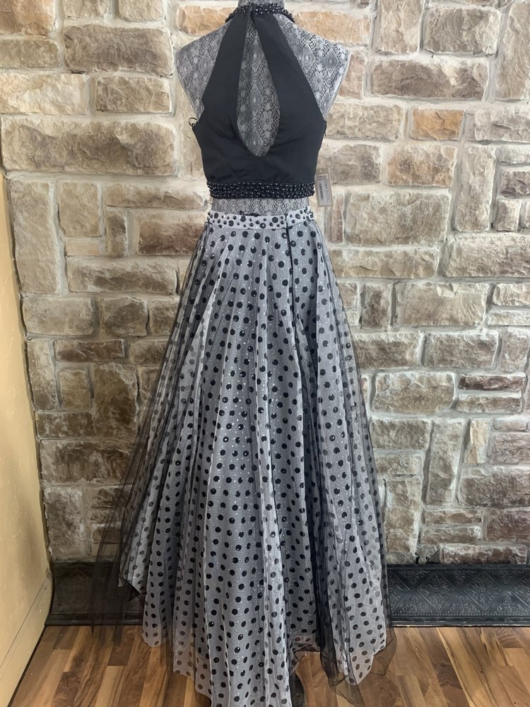 Nox Anabel Black Two Piece Polka Dot Gown