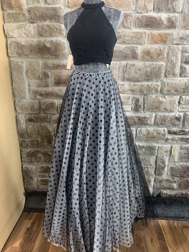 Nox Anabel Black Two Piece Polka Dot Gown