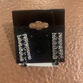 Silver with Emerald Rhinestone Valentina Earrings